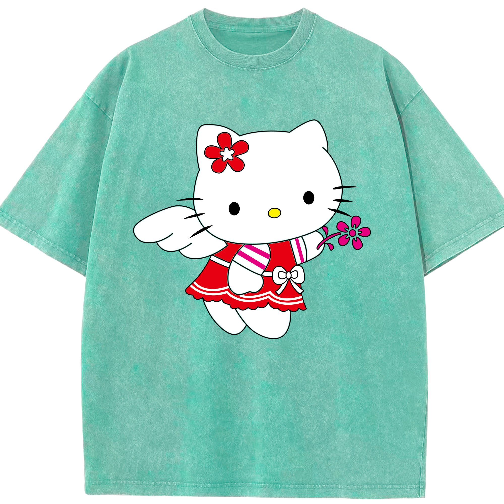 （画像用） Hello Kitty ハローキティ 綿100% ヴィンテージ風 半袖Tシャツ（フロントプリント）